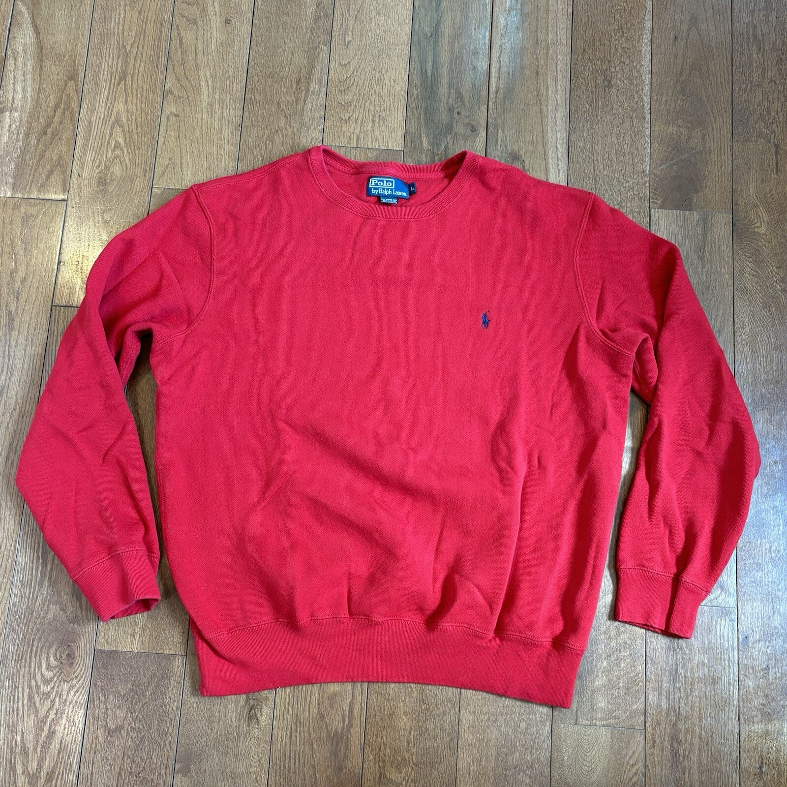 Mens Polo Ralph Lauren Crewneck Sweatshirt Red Blue Pony 100% Cotton sz L