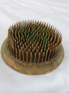 Antique PRIMITIVE Metal Pin Round Flower Frog Floral ca. 1900