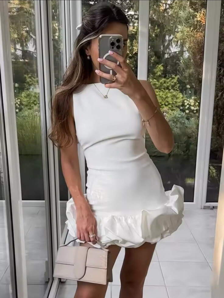 White Ruffled Puff Ball Short Sleeveless Backless Dress | eBay UK