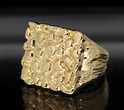 Nugget 14k Gold Plated Square Pinky Hip Hop Fashion Jewelry Ring Size 5-14 
