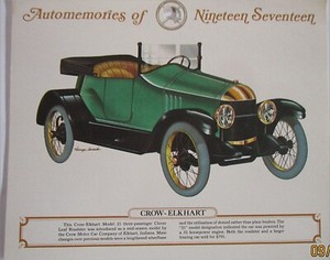 1917 Crow Elkhart Roadster car calendar print (black & green, no top)