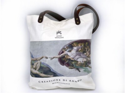 Large Canvas Tote Bag Leather Handle Vatican Michelangelo Large Canvas Tote Bag Leather Handle Vatican Michelangelo