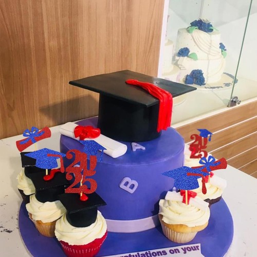 Graduation Cupcake Toppers Grad Party Decoration Food Picks Congrats Glitter Dip - Picture 6 of 6