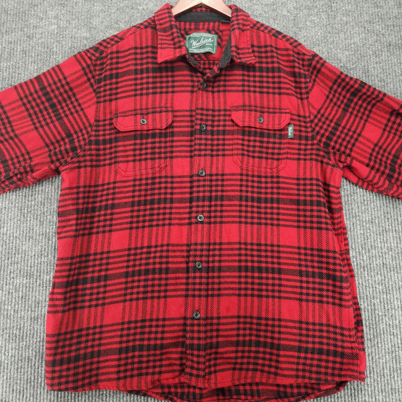 Woolrich Shirt Mens XL Red Plaid Flannel Shacket w Side Pockets
