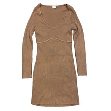 ABERCOMBIE & FITCH TAN SWEATER DRESS SZ L DEEP CUT (13)