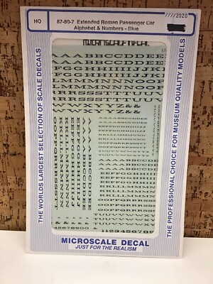 MICROSCALE DECAL HO SCALE 87-80-7: Extended Roman Passenger Car Alphabets Blue