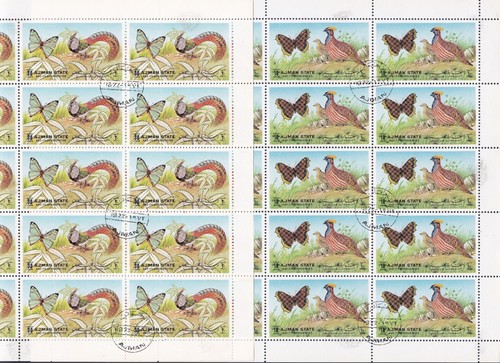 1971 AJMAN STATE BUTTERFLIES & BIRDS FULL SET DECIMAL STAMPS SHEETS 20 CTO #19 - Picture 4 of 5