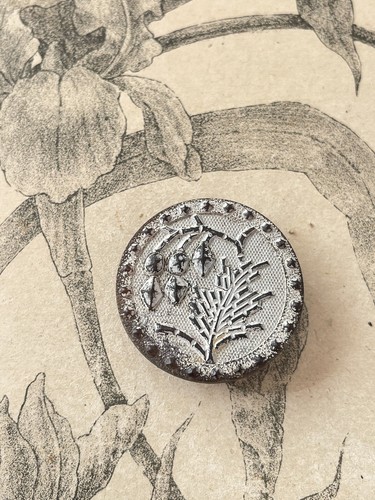 Bouton Ancien En Verre Avec Motif Fleurs - Diamètre 1,3 Cm - Occasion Couture Vintage