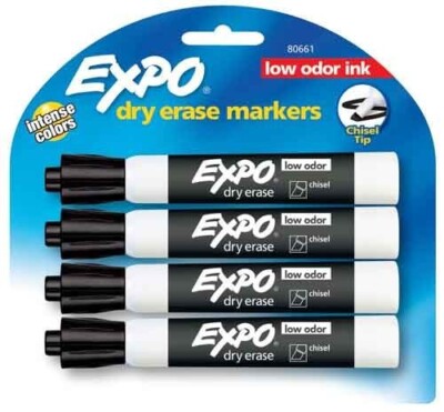 Expo Marker Dry Erase White Board Chisel Tip 4/Pk Black School Office Home