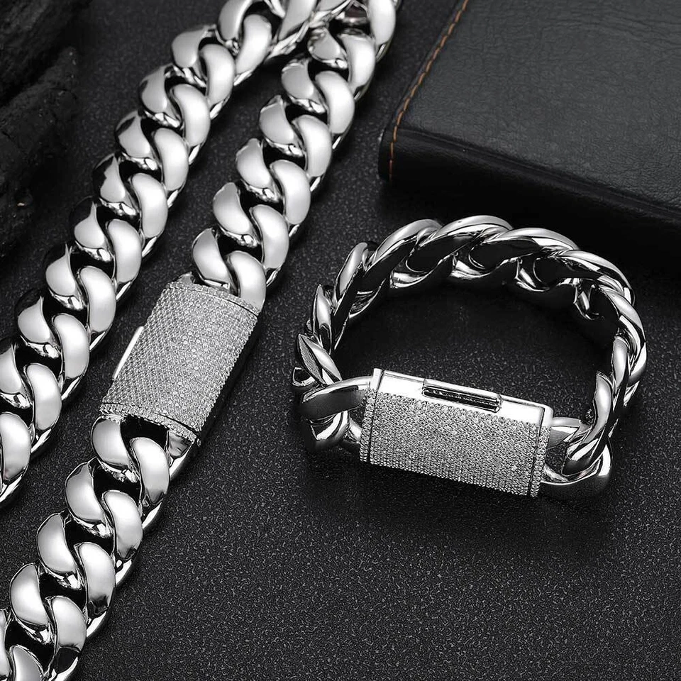 Collar o pulsera de cadena cubana Miami Hip Hop de acero inoxidable de 8-22 mm Foto 2 de 4