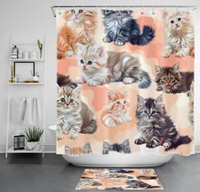 Modern Farmhouse Cute Animal Funny Cat Shower Curtain Set for Bathroom Decor