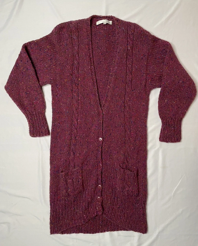 Perry Ellis Vintage Fall 1982 Long Cardigan Hand Knit Pink Donegal Marled Wool M - Image 4 of 4