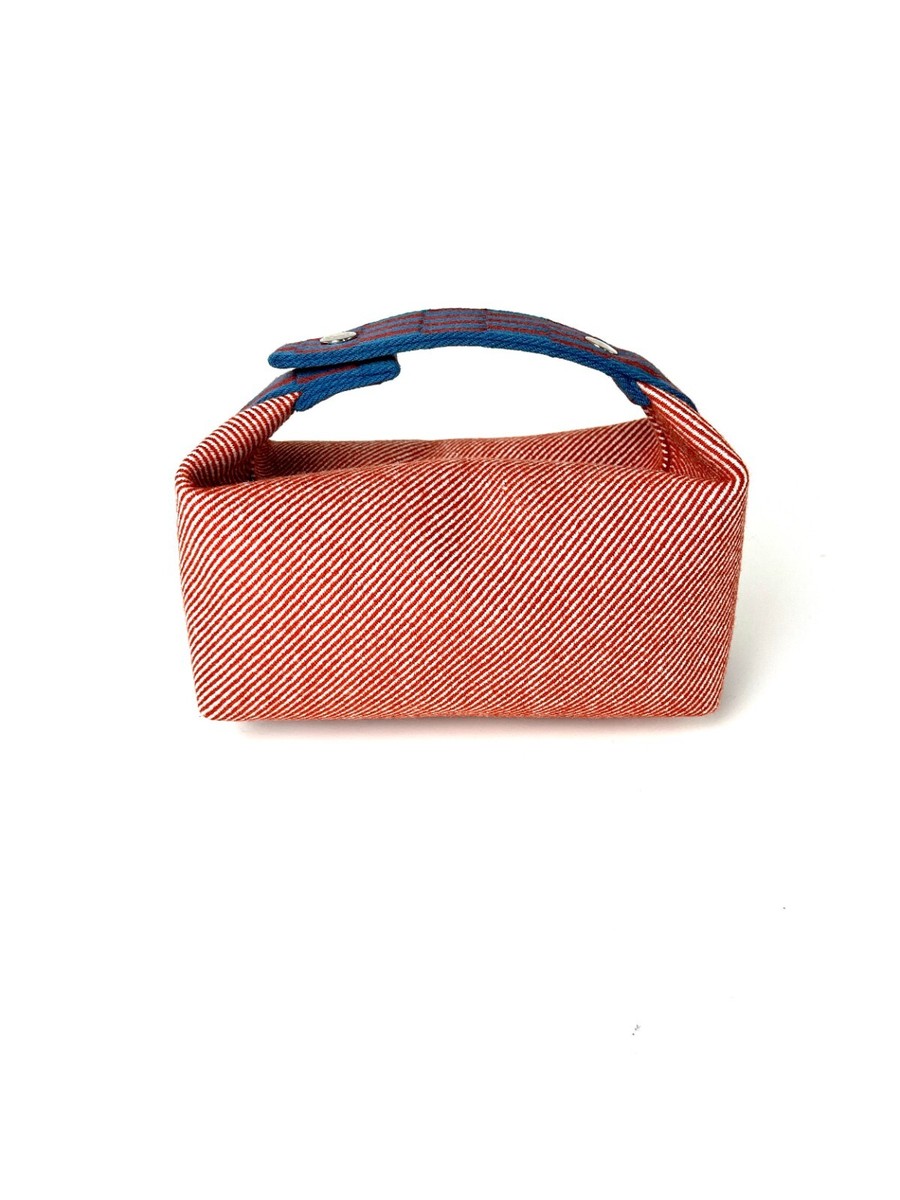 【HERMES】Small Bride-A-Brac H Natte Case Wool & Tomette HERMES Bride-A-Brac H Natte Wool PM Tomette Red Blue Pouch