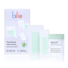 Billie Waxing Kit, Face & Bikini Hair Removal Wax Strips, 32 Wax Strips, 6