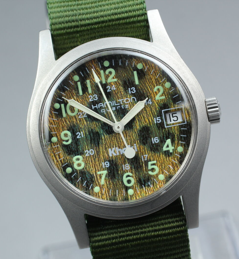 Two Band [Near MINT] Hamilton Khaki 9797 Leopard Dial Men's Quartz Watch Japan