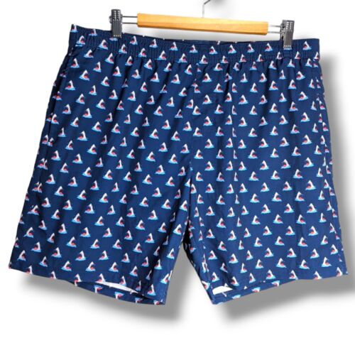 LRD Performance Mesh Liner Blue All Over Shark Print Shorts Swim Athletic XL Men