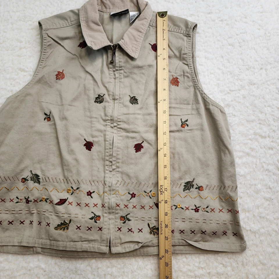 Chaleco Bug Moda Vintage L Beige Pana Lona Bordado Hojas Artístico Foto 2 de 4