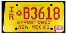 New Mexico 1992 APPORTIONED TRUCK License Plate I/R-B3618!