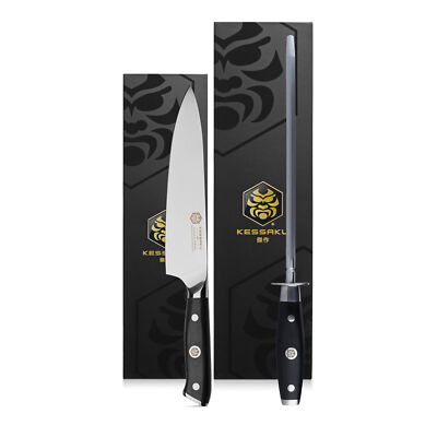 Kessaku 8'' Chef Knife + 10'' Sharpening Honing Rod - Dynasty Series German Steel
