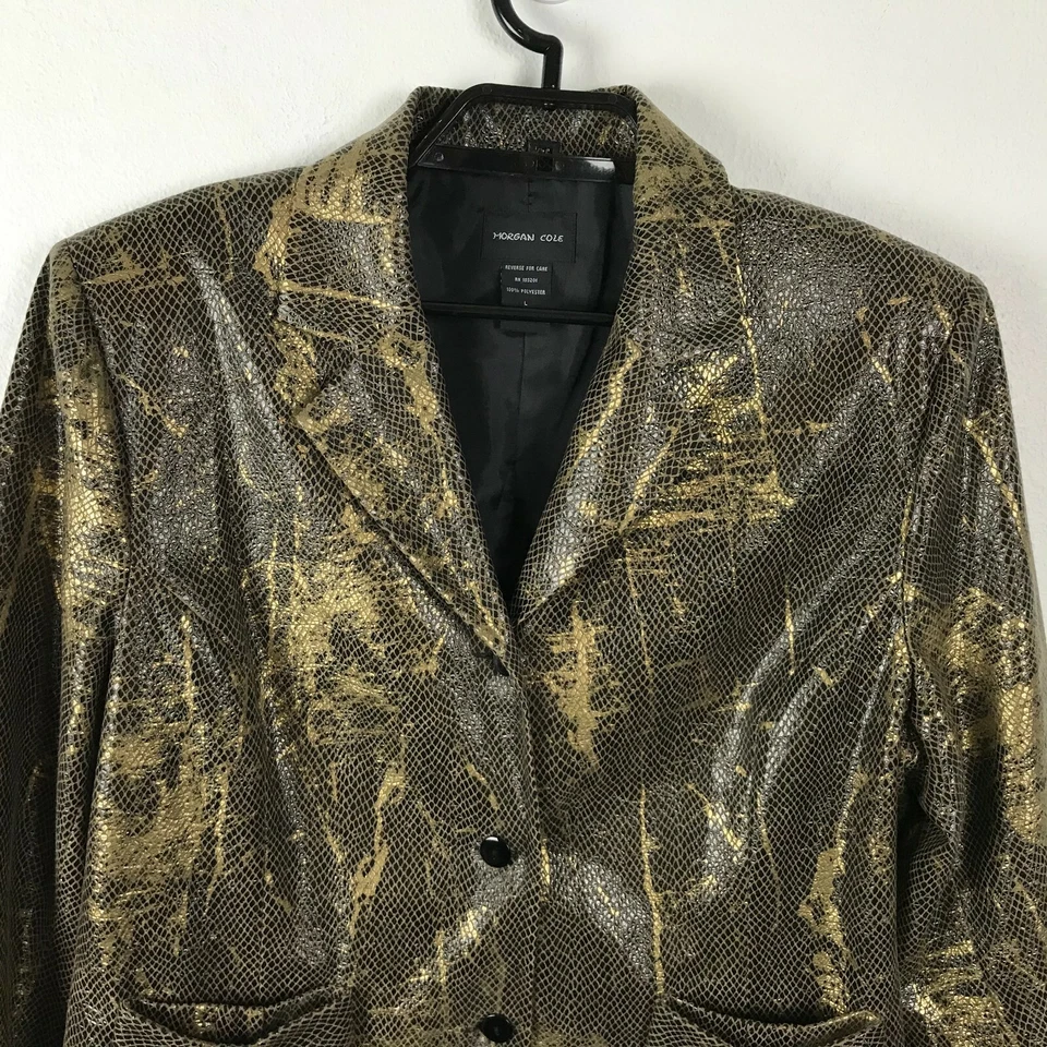 Blazer Morgan Cole talla L imitación piel de serpiente estampado detalles dorados bolsillos para mujer Foto 2 de 4
