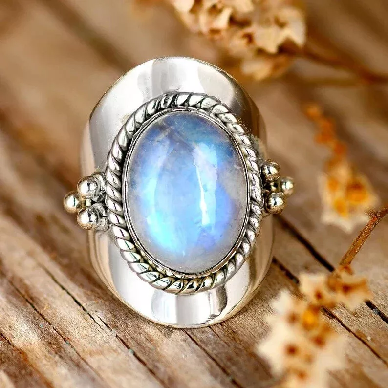 Silver and Gold Moonstone Ring 