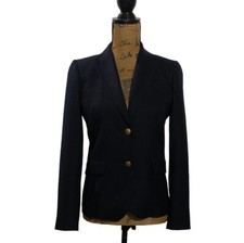 J.Crew Blazer SIZE 2 Navy Blue Faux Pockets Lined Gold Button Jacket Career