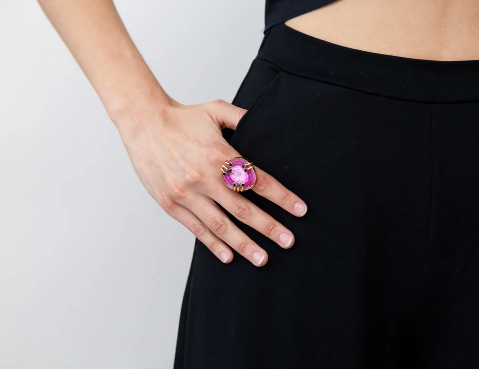 Joyería Fiesta Precioso Anillo Ágata Rosa Distintivo Joyería Diseñador Anillos Mujeres Foto 4 de 4
