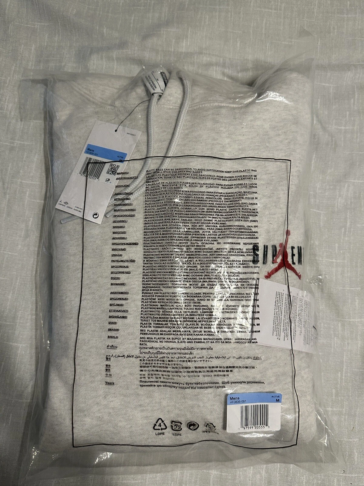 Sweat à capuche neuf Supreme Jordan gris cendre taille M FW24 Medium !