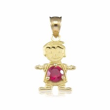 14K Solid Yellow Gold CZ Birthstone Boy Pendant - Any Color Necklace Charm Baby