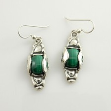 Designer Sterling Silver Malachite Dangle Drop Earrings 
