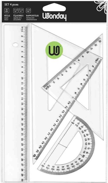 Geometrieset 4-Tlg 2X Zeichendreieck Lineal 30Cm Winkelmesser Zeichenset Wonday-image