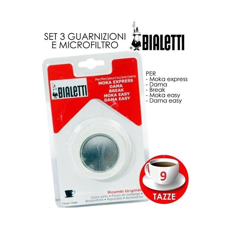 BIALETTI 3 GUARNIZIONI 9 TAZZE + PIASTRINA 42878 GUARNIZIONE MOLLA MOKA BIALETTI