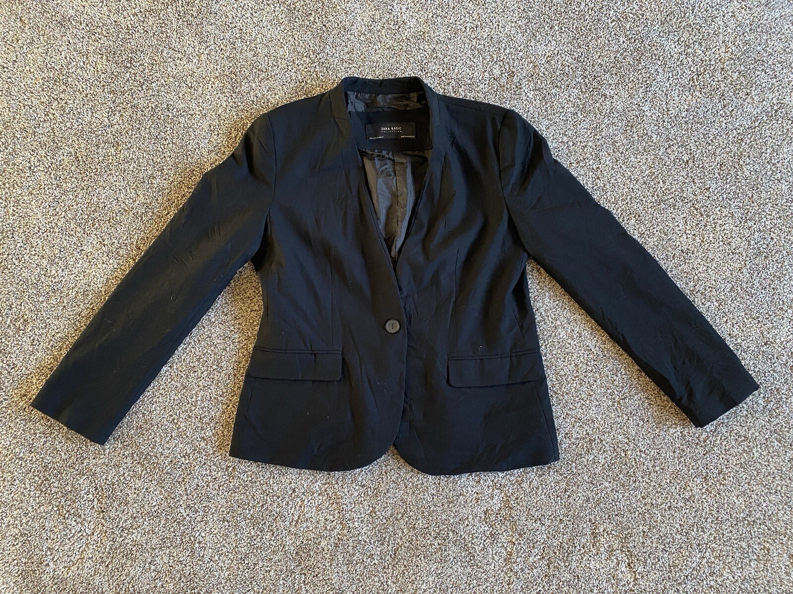 Zara Basic Black Blazer Single Button Collarless … - image 1