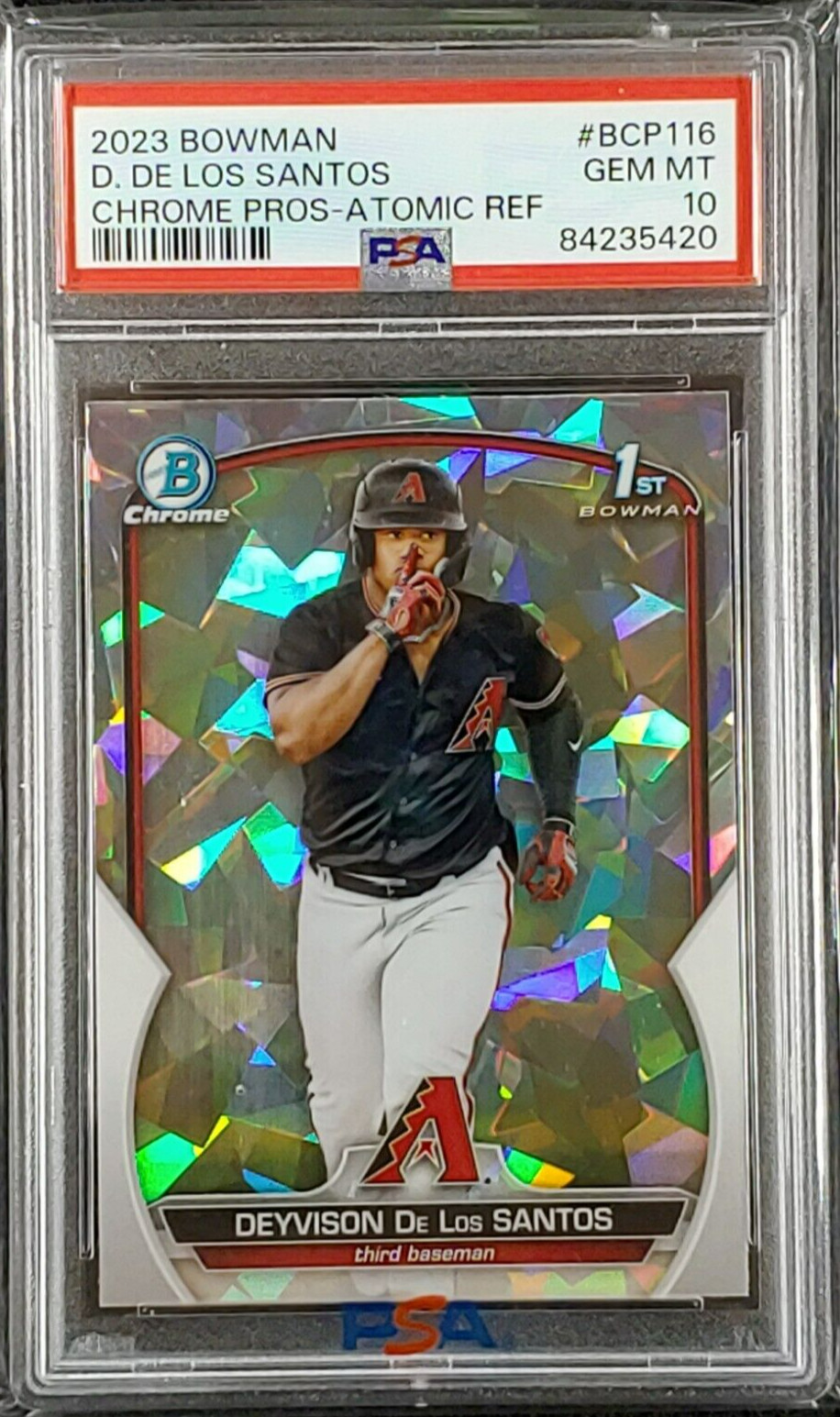 Deyvison De Los Santos 2023 Bowman Chrome 1st Atomic Refractor #BCP-116 PSA 10