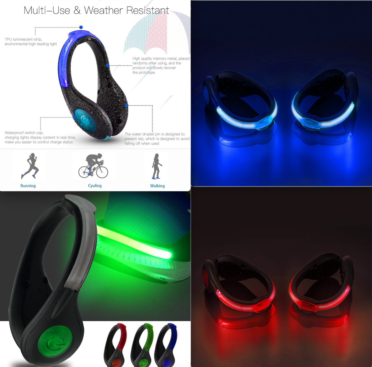 PAR RECARGABLE LED CLIP ZAPATERO LUZ Correr Correr Baile Fiesta Club Rave Flash