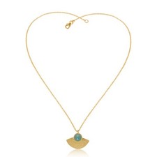 Handmade Textured Design Crescent Moon Gold Plated Pendent With Aqua Chalcedony