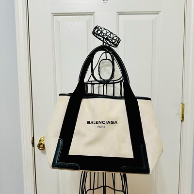 AUTHENTIC BALENCIAGA PARIS CABAS CANVAS AND LEATHER TOTE VINTAGE