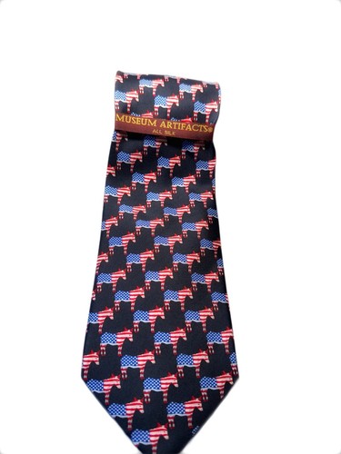 VTG Museum Artifacts Democratic Party Donkey American Flag Necktie - 100% Silk