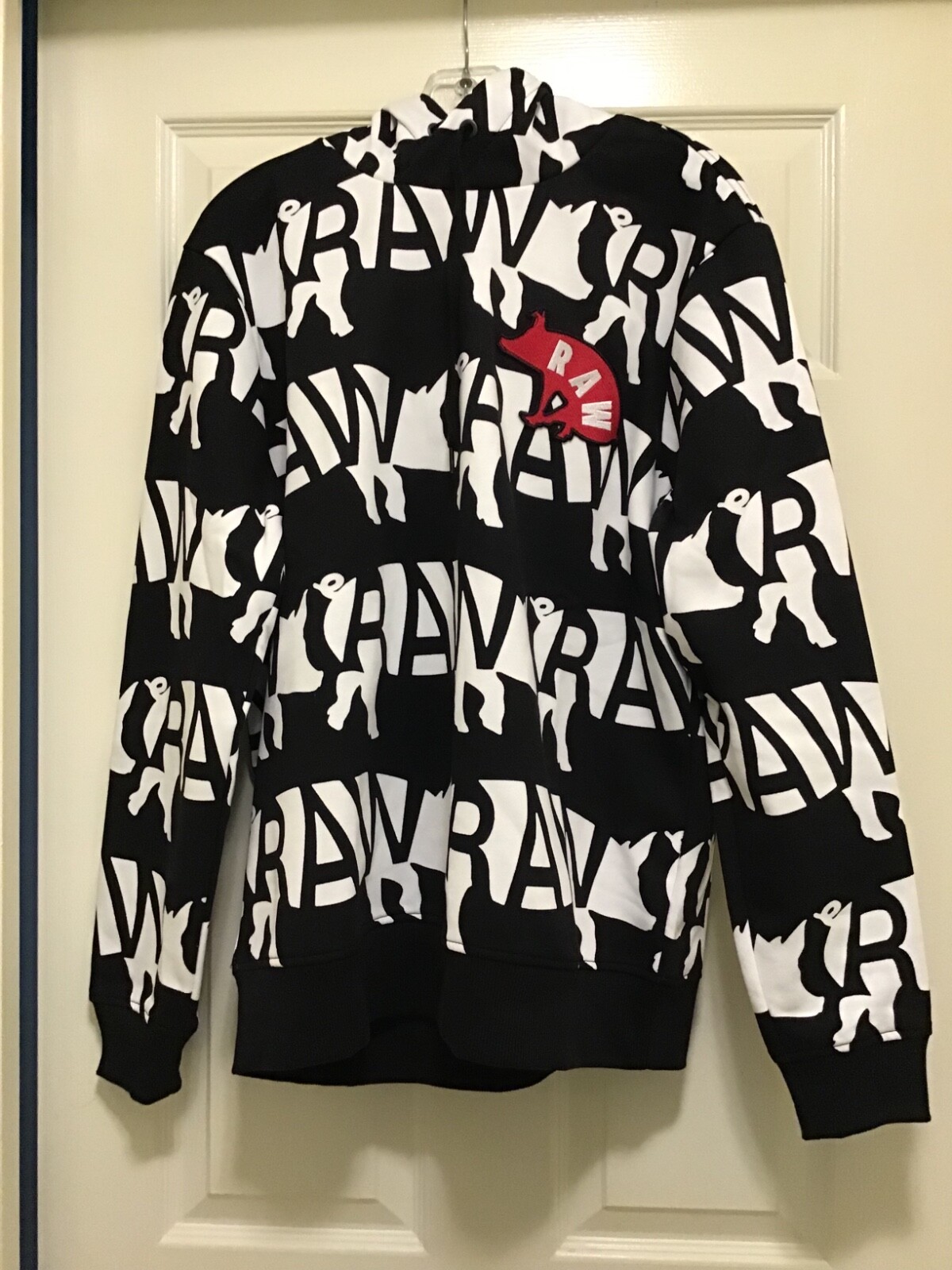 Men's LARGE RAW Hoodie - Black & White with Red/White Emblem NWT-image