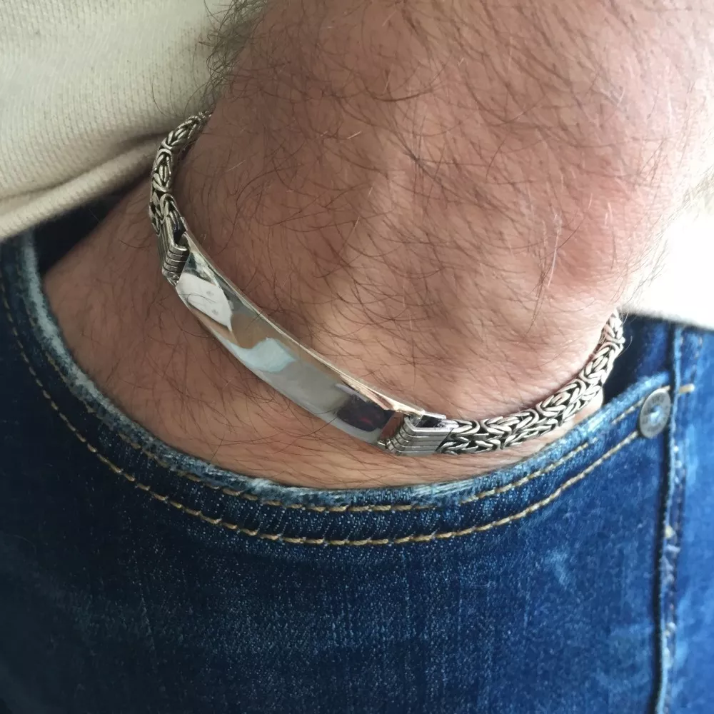 Custom Engraved Mens ID King Bracelet 6.5mm 28GR 8.66Inch 925 Sterling Silver