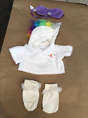 Build a Bear  Unicorn  Hoodie & Purple Unicorn Eye Mask & White Socks / New