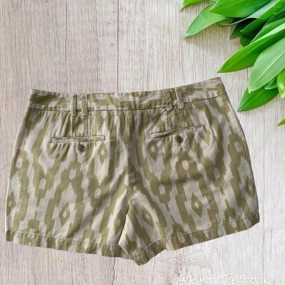 Pantalones Cortos Ann Taylor Loft Para Mujer Talla 10 Blanco Tostado Boho Abstracto Mezcla de Lino Foto 2 de 4