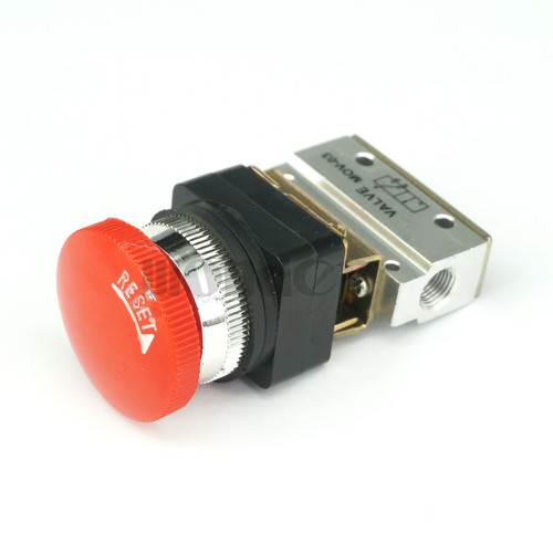 MOV-03 G1/8" 2/3 Ways Aluminum Push Button Red Mushroom Air Mechanical Valve - Picture 5 of 6