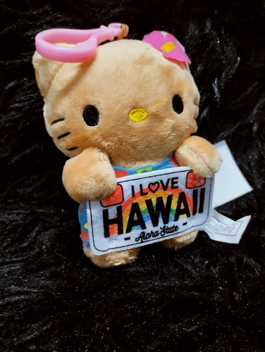Brown Tan Hello Kitty I Love Hawaii 4" Plush Doll Keychain New w/ Tag Sanrio - Picture 3 of 9