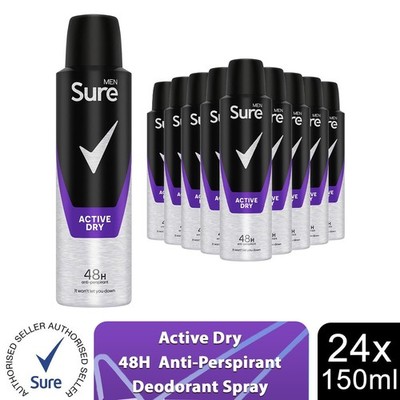 Sure Men 48H Protection Anti-Transpirant Deodorant Active Dry 150ml, 24er Pack