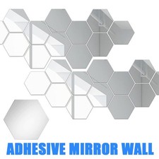 24x Hexagonal Acrylic Mirror Wall Tile Sticker Self Adhesive Stick On Home Decor