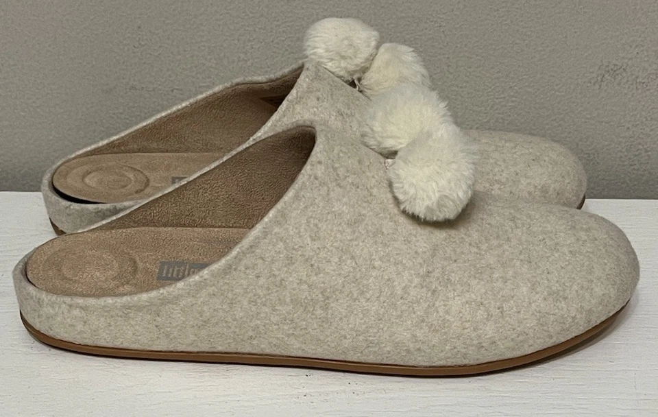 Zapatillas FitFlop para mujer Chrissie Pom-Pom de fieltro marfil talla EE. UU. 11/UE 42-probadas Foto 3 de 4