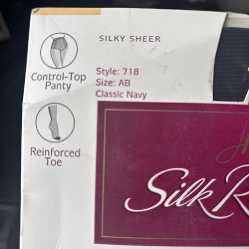 Hanes Silk Reflections Silky Sheer Control-Top Panty Reinforced Toe Sz AB Navy - Picture 4 of 7