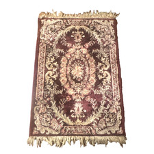 Vintage Prayer Rug Silky Pile Hand Tied Fringe 1.6' x 2.5'