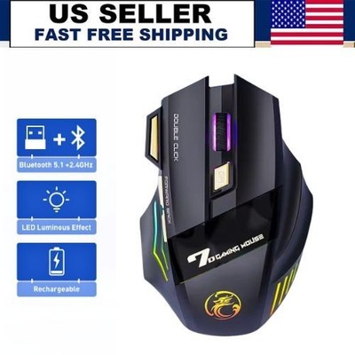 Wireless Gaming Mouse 3200 DPI RGB LED Rechargeable 7 Button Silent